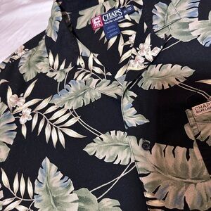 Vintage Chaps Ralph Lauren Hawaiian Shirt XL Black Floral 100% Cotton